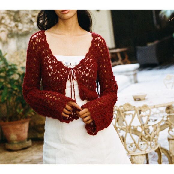 ATELIER SOLANA Venus Alpaca Tie Front‎ Cardigan Poppy Small - Picture 1 of 5